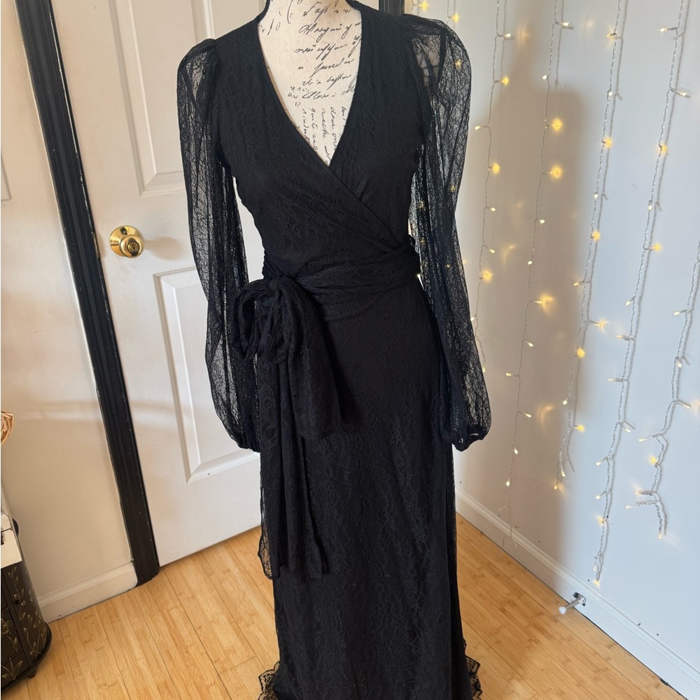 La Femme En Noir by Micheline Pitt wrap lace gown